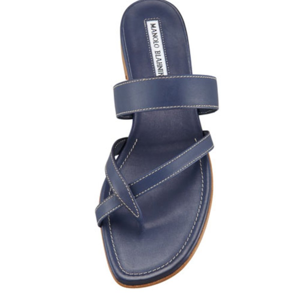 NEW MANOLO BLAHNIK NAVY BLUE LEATHER SUSA Size 8